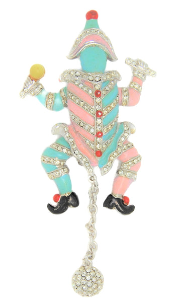 HOB Jester Punchinello Mechanical Dangle Vintage Figural Pin Brooch