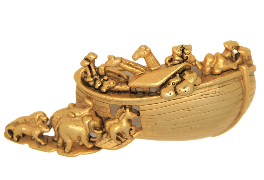 AJC Noah's Ark & Animals Gold Tone Vintage Figural Brooch