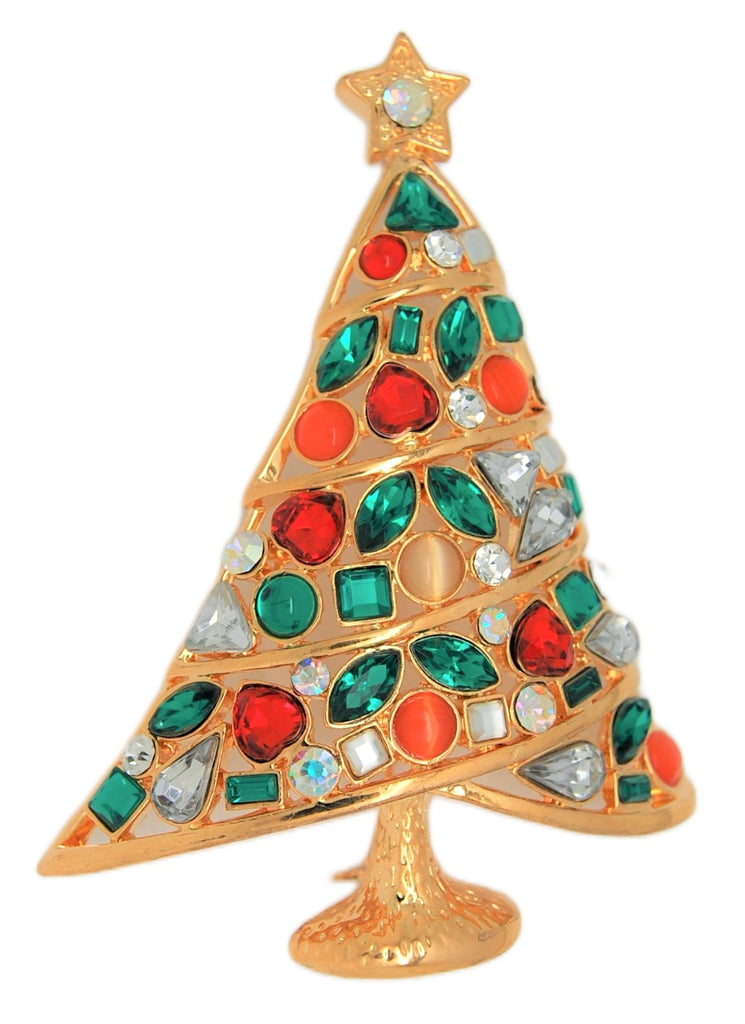 Massive Multi-Stone Christmas Tree Holiday Vintage Figural Pin Brooch