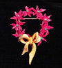 Mylu Poinsettia Christmas Wreath Bow Vintage Figural Brooch  - 1960s