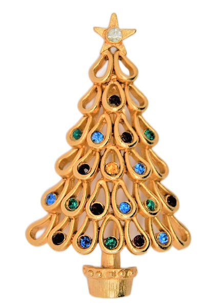 Klein II Christmas Rhinestone Loop Figural Tree Brooch - 1999