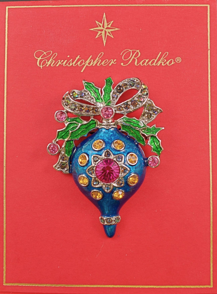 Radko Blue Christmas Ornament Mint Vintage Figural Pin Pendant Brooch