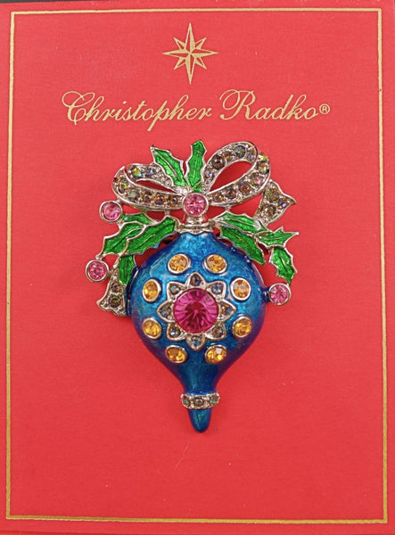 Radko Blue Christmas Ornament Mint Vintage Figural Pin Pendant Brooch