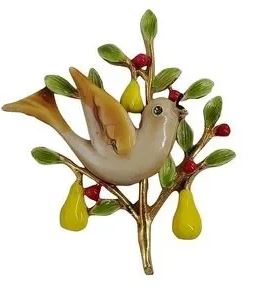 ART Partridge Pear Tree Enamel Vintage Figural Pin Brooch