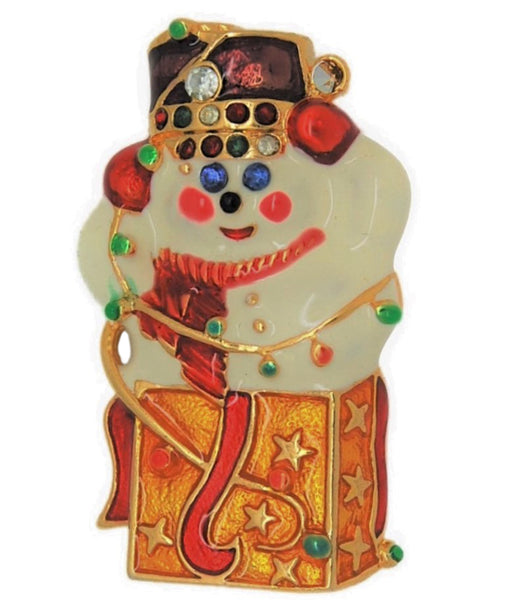 Radko Christmas Presents Snowman Vintage Figural Pin Brooch