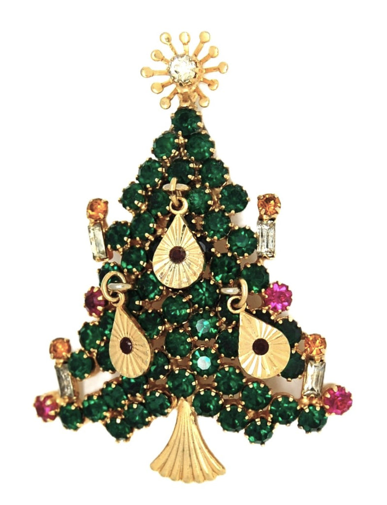 St Labre Rhinestone Christmas Holiday Tree Figural Brooch - 1960s