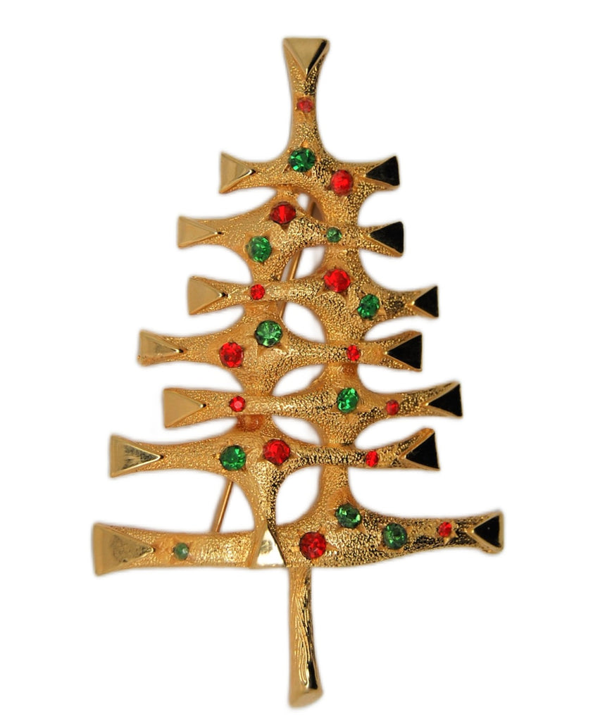 Tancer Deco Christmas Tree Gold Tone Vintage Figural Pin Brooch