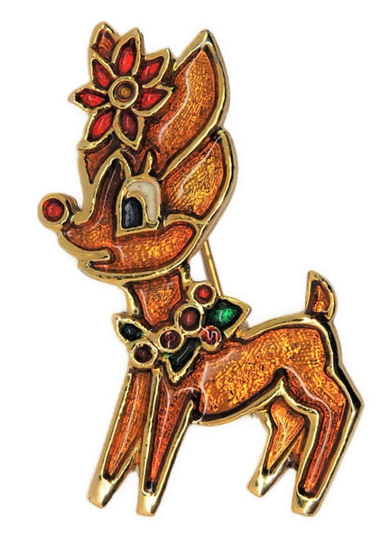 Beatrix BJ Holiday Holly Reindeer Vintage Figural Pin Brooch