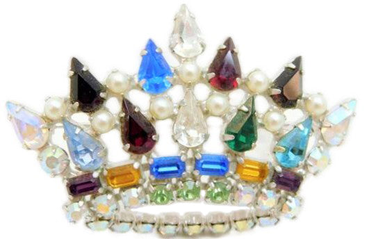 B David Aurora Borealis Rhinestones Crown Vintage Figural Brooch
