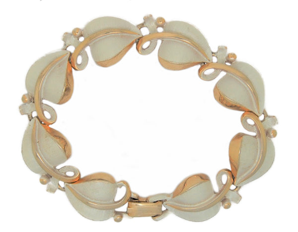 Trifari Brushed Silver and Gold Plate Leaf Floral Vintage Costume Bracelet