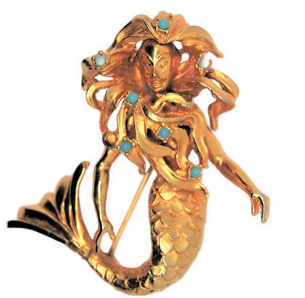DeNicola Vintage Gold Plated Mermaid Vintage Figural Pin Brooch