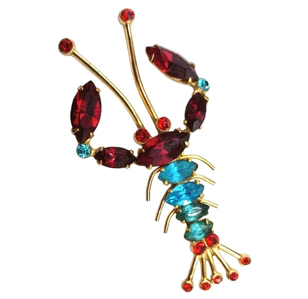 Coro Adolph Katz Multi-Color Rhinestone Lobster Vintage Figural Pin Brooch
