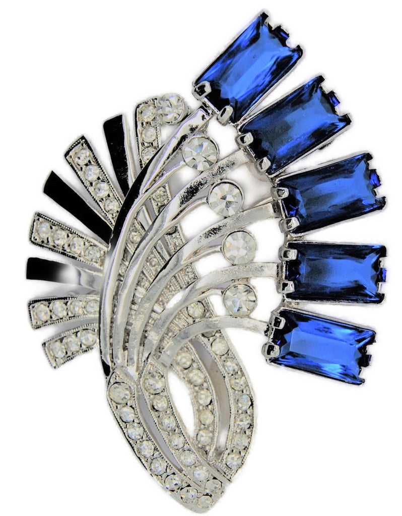 Eisenberg Sapphire Blue Large Rhodium Vintage Figural Statement Brooch