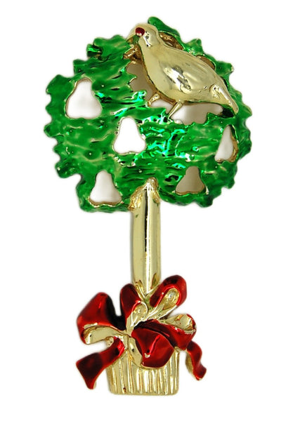 Gerrys Topiary Partridge Pear Christmas Tree Vintage Figural Brooch - MINT
