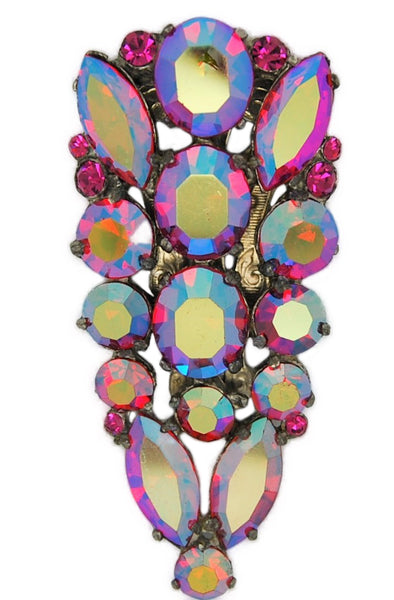 Glass Works Aurora Deep Purple Pink Vintage Dress Clip Pin Brooch