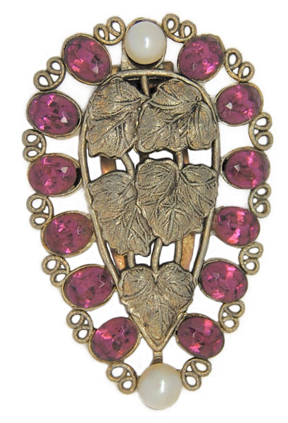 Glass Works Amethyst Pearl Floral Dress Clip Vintage Figural Pin Brooch