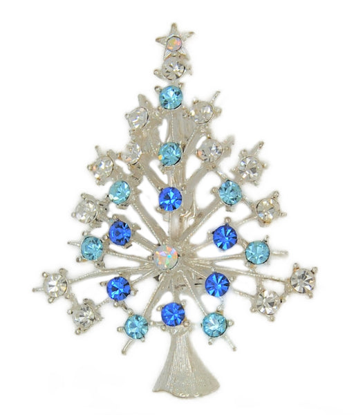 JJ Blues Sparkling Christmas Snowflake Tree Vintage Figural Costume Brooch