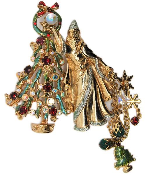 Kirks Folly Christmas Wizard Tree Dangling Ornaments Vintage Figural Brooch Pin