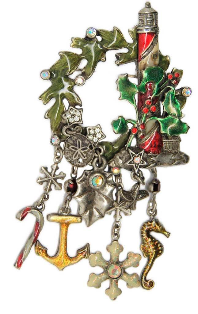 Kirks Folly Christmas Marine Holiday Lighthouse Dangles Figural Brooch