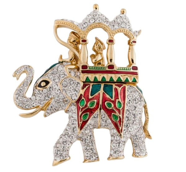 KJL Detailed Elephant Royal Castle Howda Riders Vintage Figural Pin Brooch