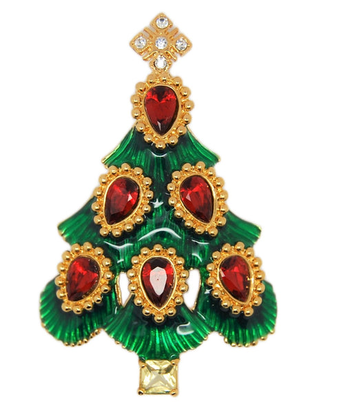 Monet Christmas Tree Emerald & Ruby Vintage Figural Brooch