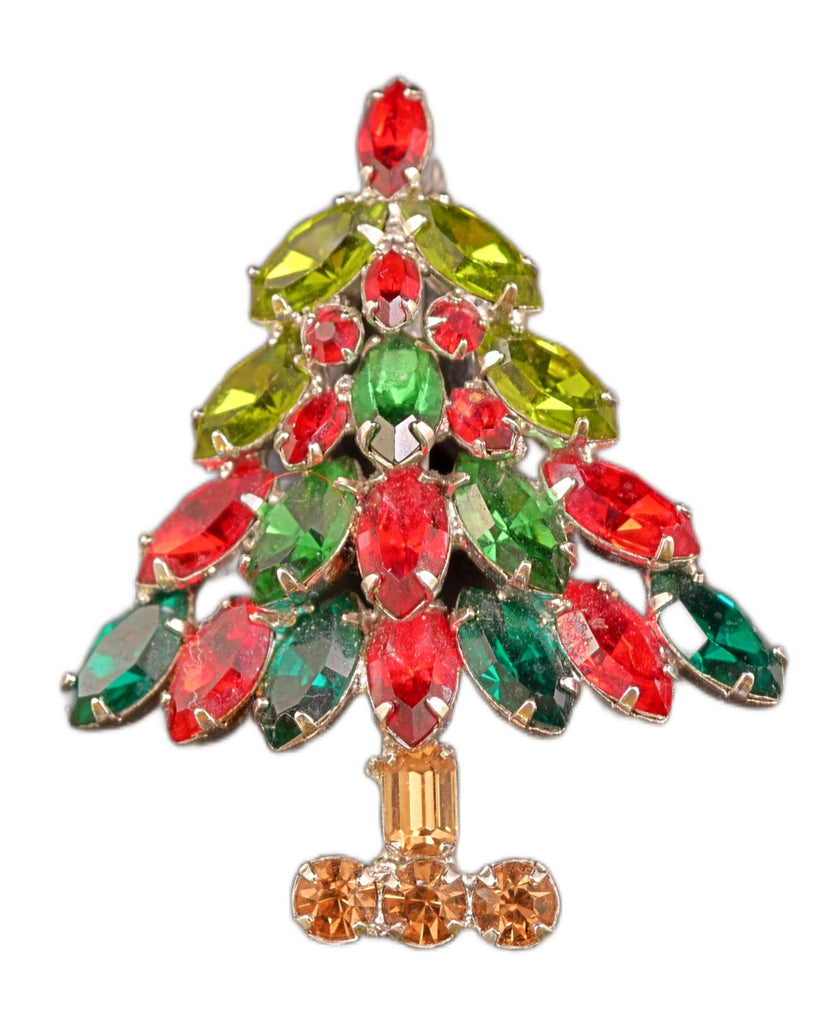 Napier Multi-Color Rhinestone Classic Christmas Holiday Tree Figural Brooch