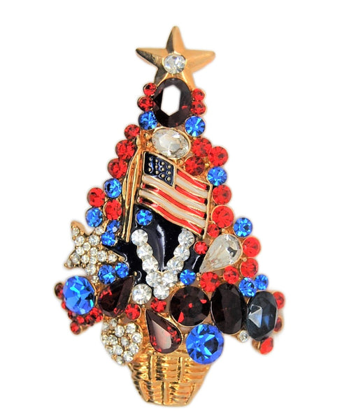 Patriotic American Flag Victory  Christmas Tree Figural Pin Brooch