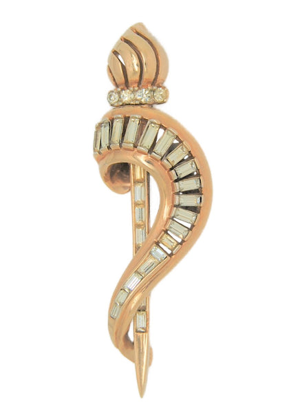 Reja Gold Plate Ribbon Torch Vintage Costume Figural Pin Brooch