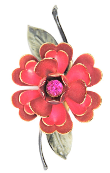 Coro Ruby Blossom Spring Time Vintage Costume Figural Pin Brooch