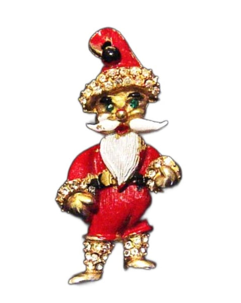 Weiss Santa Red Enamel Figural Enamel Christmas Pin Brooch 1950s