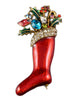 Weiss Red Christmas Holiday  Stocking Vintage Figural Brooch