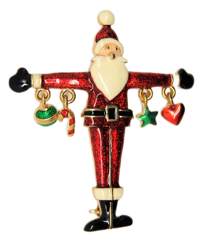 Santa Tree & Enamel Dangling Ornaments Vintage Figural Brooch