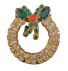 Christmas Rhinestone Bow Wreath Pin Holiday Brooch