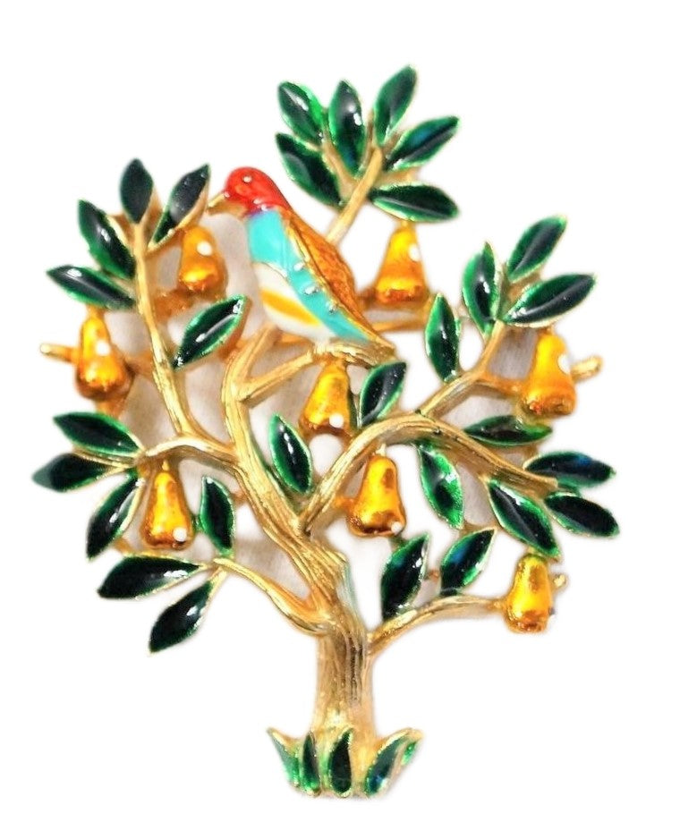 Trifari Partridge Pear Tree Vintage Figural Pin Brooch