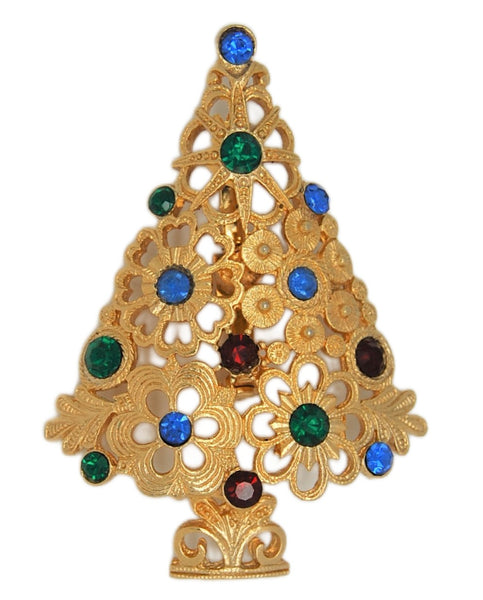 Ultracraft Floral Christmas Tree Vintage Figural Costume Brooch