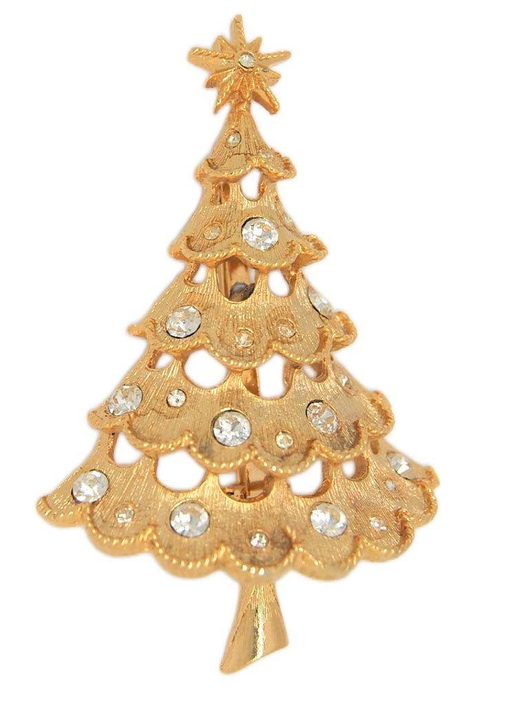 Ultracraft Classic Gold Tone Garland Christmas Tree Figural Pin Brooch