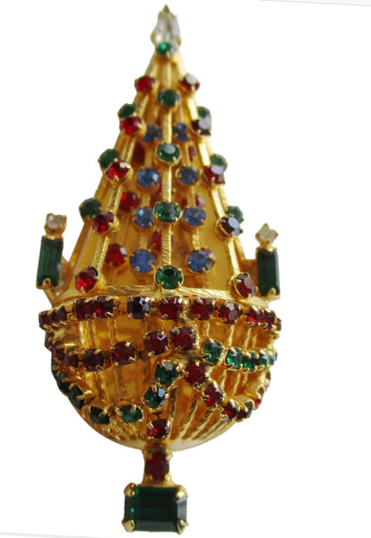 Warner Chandelier Garland Rhinestones Christmas Vintage Figural Brooch.