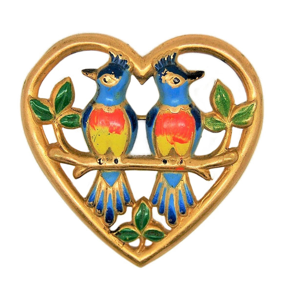 Coro Enameled Lovebirds Adolph Katz 1942 Figural Costume Brooch