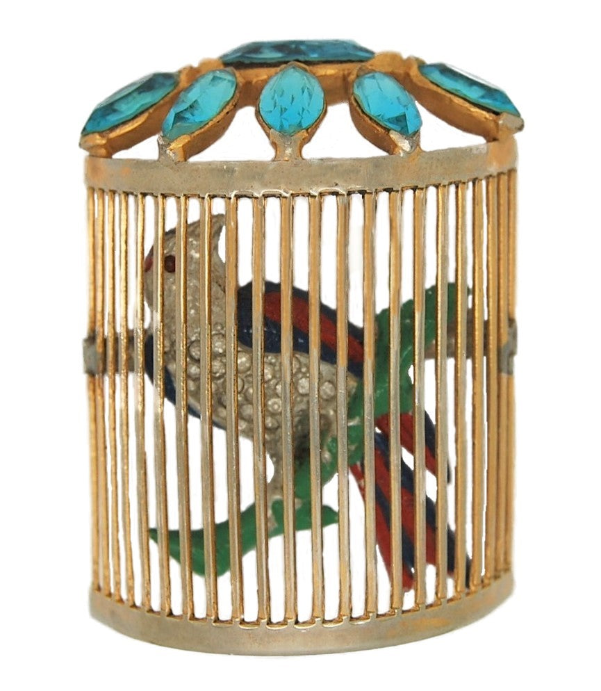 Staret Bird in Dimensional Wire Cage Vintage Costume Figural Pin Brooch