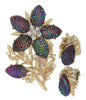 Francois Coro Iridescent Purple Blue Waffle Stones Vintage Brooch & Earrings