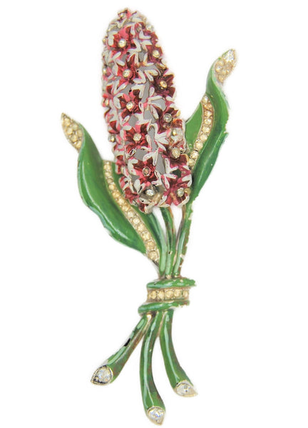 Coro Hyacinth Floral Enamel Rhinestones Large Vintage Figural Pin Brooch