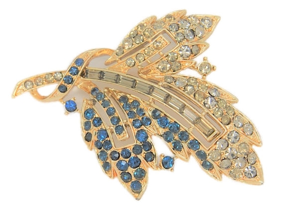 Coro Floral Leaves Rhinestones Vintage Costume Figural Pin Brooch