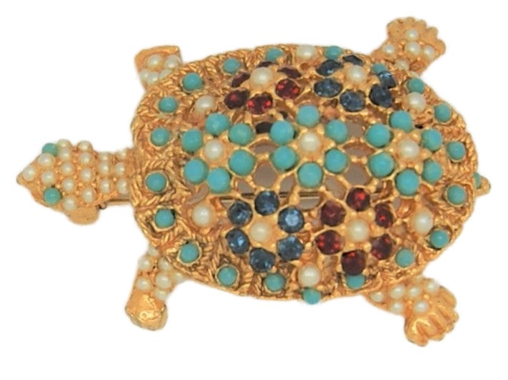Ciner Multi-Color Floral Turtle Vintage Costume Figural Pin Brooch
