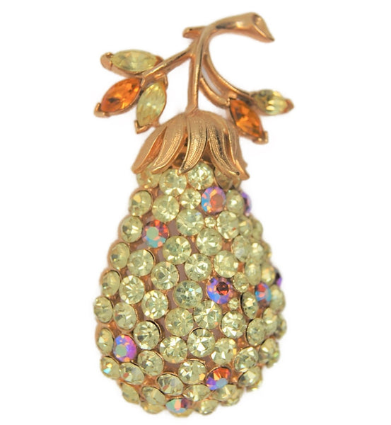 Coro Aurora Amber & Gold Pear Fruit Vintage Figural Pin Brooch