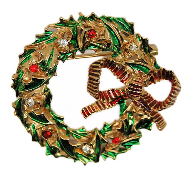 Christmas Bow Holiday Wreath Vintage Figural Brooch - 1950s
