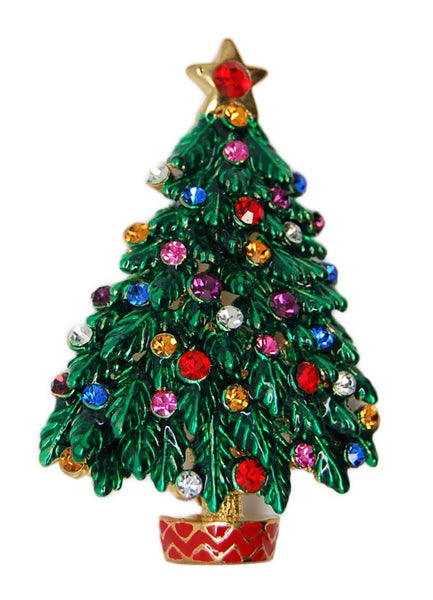 Christmas Tree Ornaments Branches Green Enamel Figural Holiday Brooch - 1990s