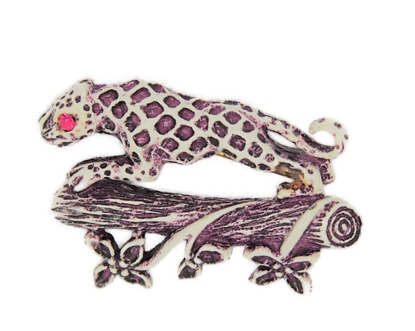 Florenza Leopard Panther Jaguar Perched Branch Vintage Figural Pin Brooch