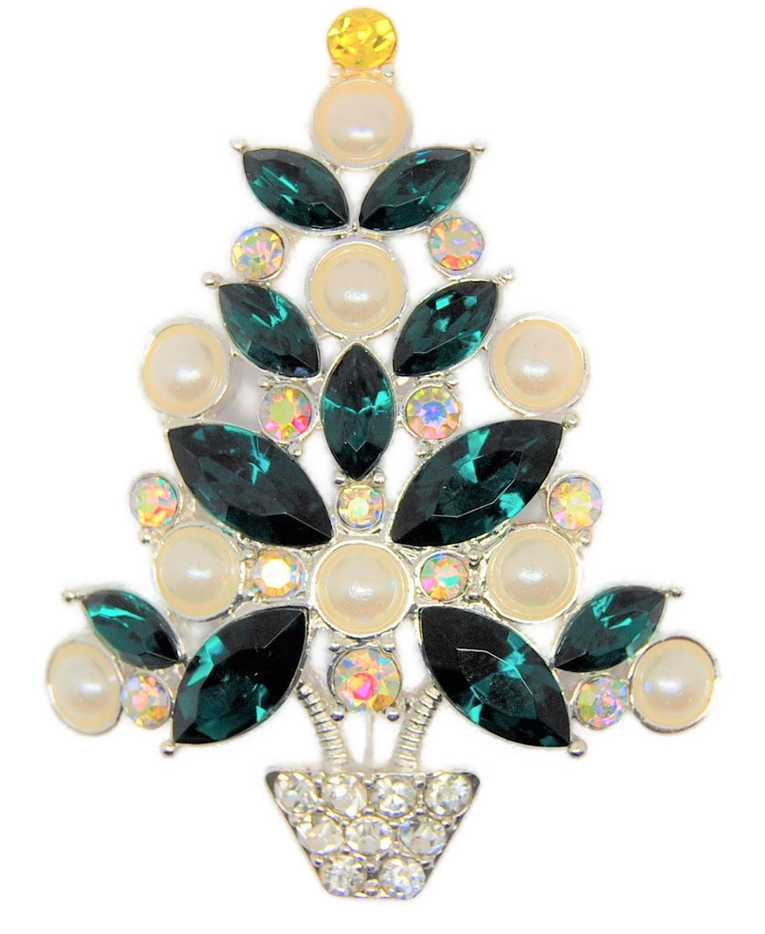 Avon Christmas Tree Green Navette & Pearls 2011 Edition Pin Brooch - Mint