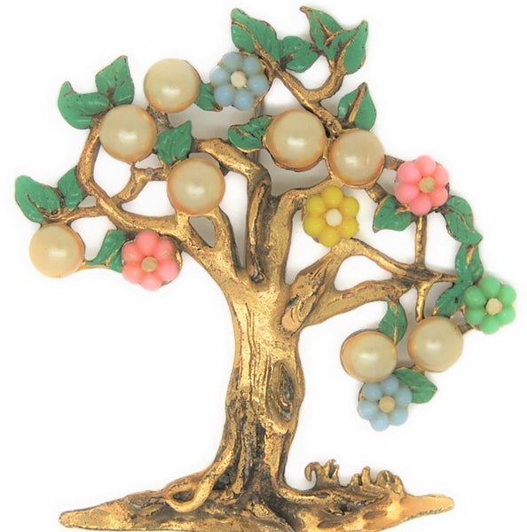 Art Deco Tree of Life Blooming Flowering Vintage Figural Costume Brooch