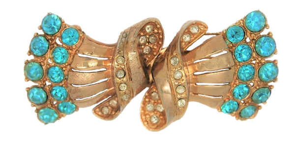 Coro Aqua Blue Fans Fur Clips Duette Vintage Figural Brooch Set